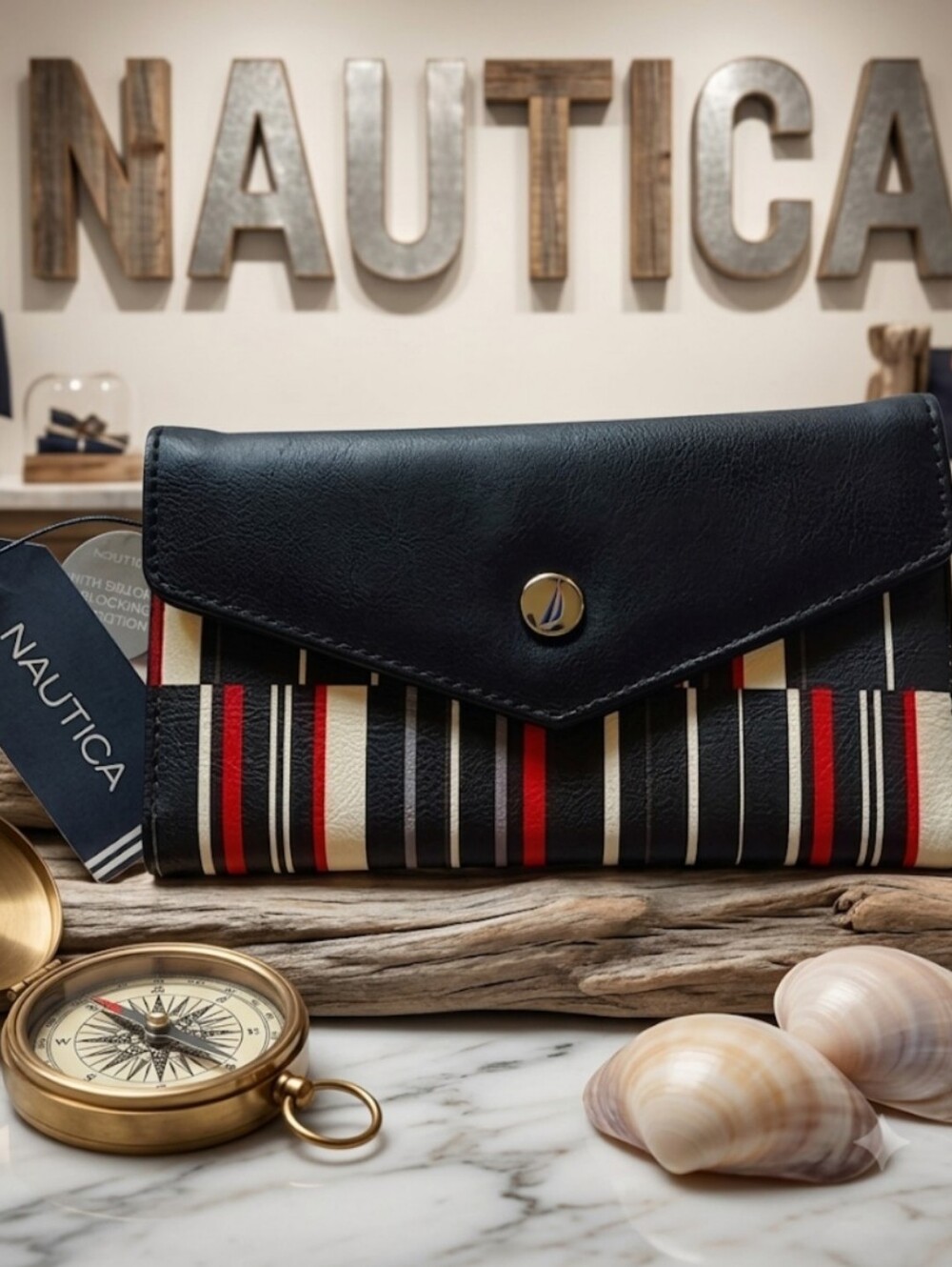 Nautica RFID Blocking Striped Continental Wallet Built In Security